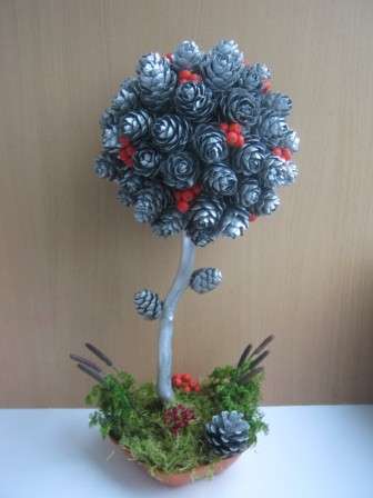 I de senere år er topiary en af ​​de mest almindelige gaver. Det kan laves af kogler, kaffe, blomster og andre materialer.