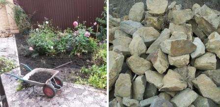 Først skal du grave en grube for at skabe dræning af det alpine rutsjebane. Dens dybde skal være mindst 80 cm. For det nederste lag skal du tage knust sten, slagger eller grus, et lag sand lægges ovenpå