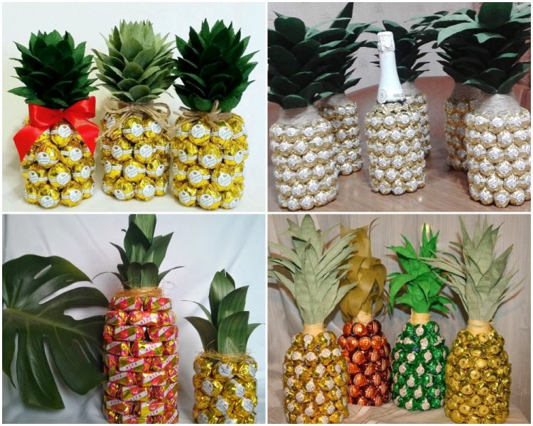 DIY ananas fra slik og champagne: hvordan man laver et trin for trin fra en flaske - en mesterklasse for begyndere, foto, video