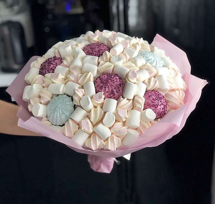 DIY kytice z marshmallow, marmelády a ďalších prísad, foto, majstrovská trieda pre začiatočníkov krok za krokom