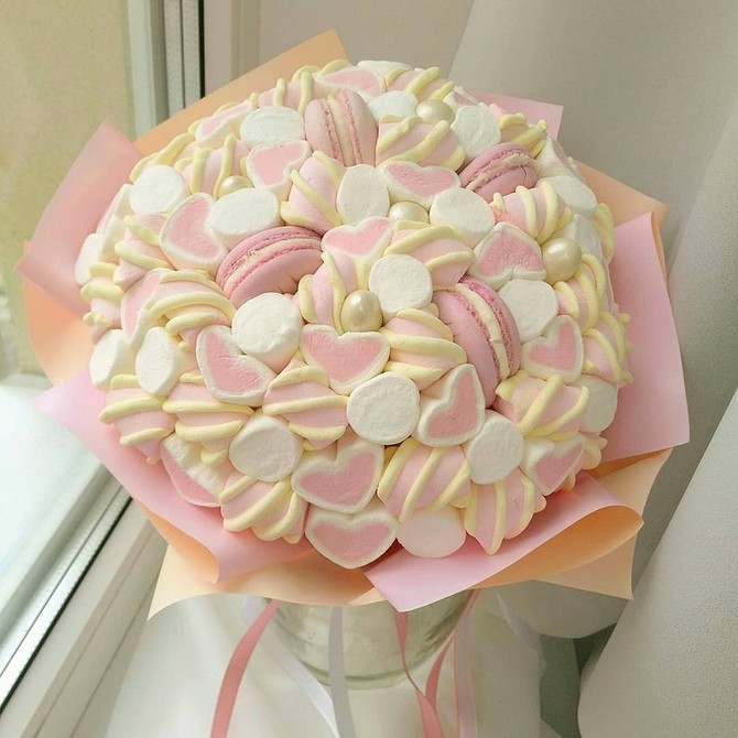 DIY kytice z marshmallow, marmelády a ďalších prísad, foto, majstrovská trieda pre začiatočníkov krok za krokom
