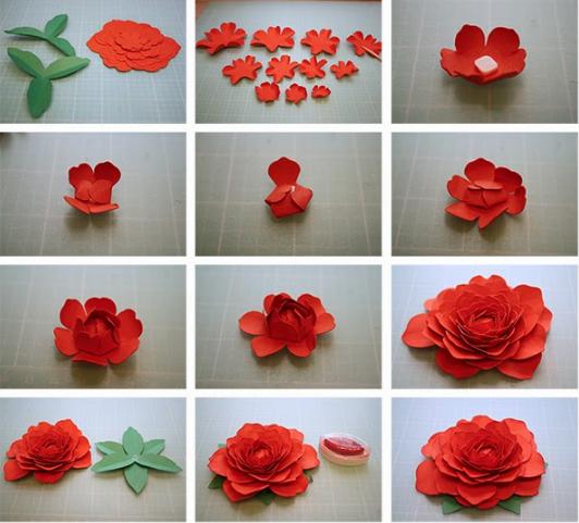 Papierové kvety - schémy a šablóny na vytváranie papierových kvetov, fáza 10