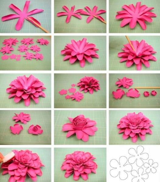 Papierové kvety - schémy a šablóny na vytváranie papierových kvetov, etapa 11