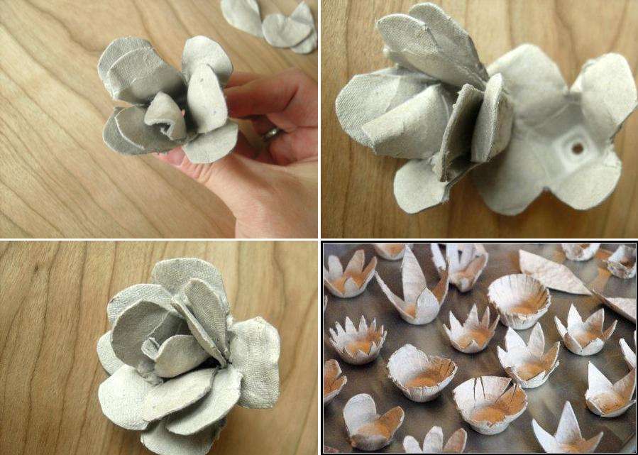 DIY kukkia munatarjoilta Ensinnäkin sinun on jaettava lokero erillisiin osiin ja annettava niille terälehtien muoto.