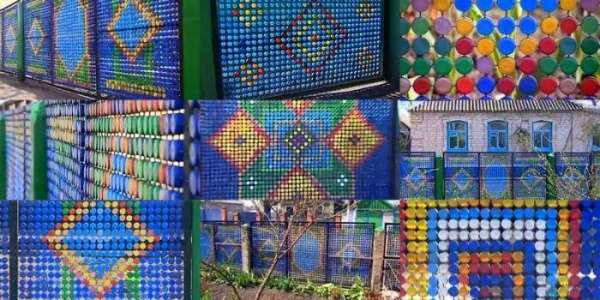 dekorativt hegn lavet af plastflasker