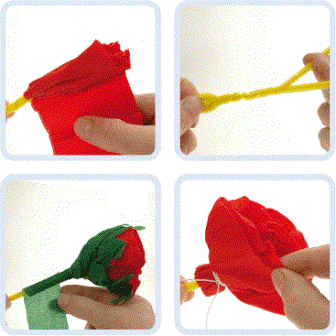 Hvis du har noget bølgepapir i forskellige farver, kan du lave en smuk blomsterbuket. For at gøre dette skal du tage et cocktailrør. Skær et rektangel af crepepapir hver for sig, og fold det på midten, men tryk ikke hårdt. Derefter begynder du at vikle papiret rundt om halmen og binde det med tråde i bunden.
