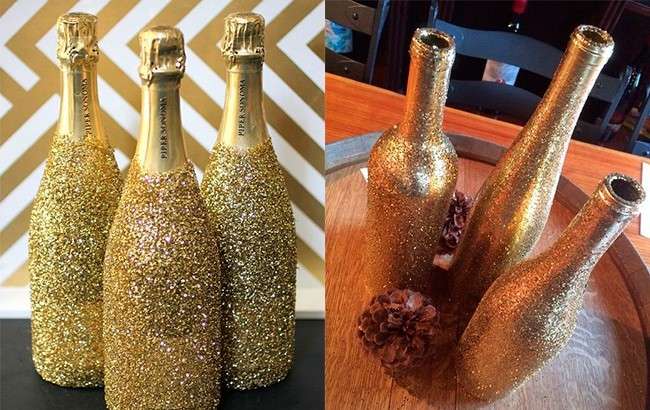 dekorere en flaske champagne til det nye år