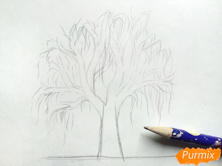 Ako nakresliť zimný strom ceruzkami - krok 3
