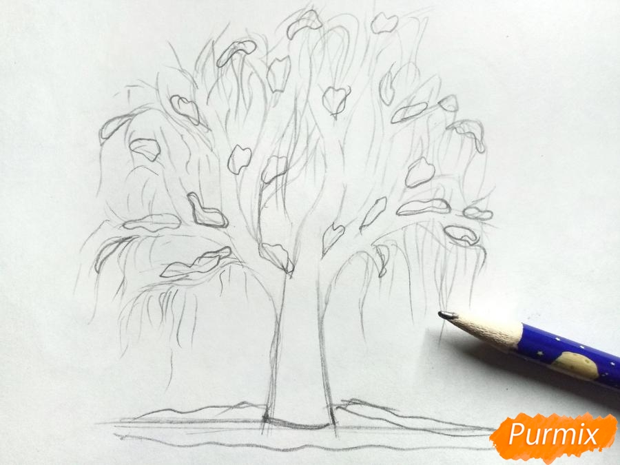 Ako nakresliť zimný strom ceruzkami - krok 4