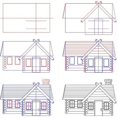 Kuinka piirtää kota lyijykynällä askel askeleelta: helppo mestarikurssi mökin piirtämisestä sisältä, sisältä, metsästä ja kanan jaloista
