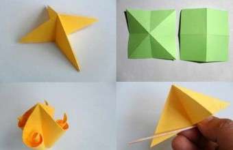 Z origami papiera alebo kancelárskeho farebného papiera musíte vystrihnúť šesť štvorcov rovnakej veľkosti.