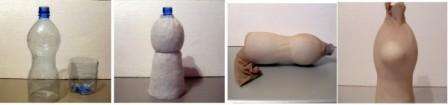 Toinen tapa on tehdä nukke nylon -sukkahousuista muovipullossa. Tätä varten sinun on otettava sopivan kokoinen pullo ja leikattava sen pohja. Peitä pullo sen jälkeen useilla sukkahousuilla