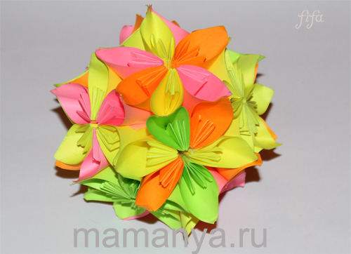 Príklady fotografií Kusudama: čo to je - ako vyrobiť magickú modulárnu guľu z papiera vlastnými rukami, schémy na zostavenie kvetov origami