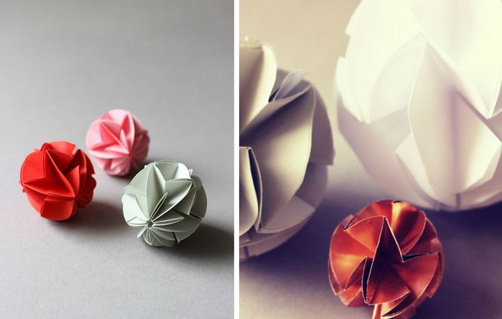 Trin-for-trin samling af et nytårs origami-bold fra runde moduler