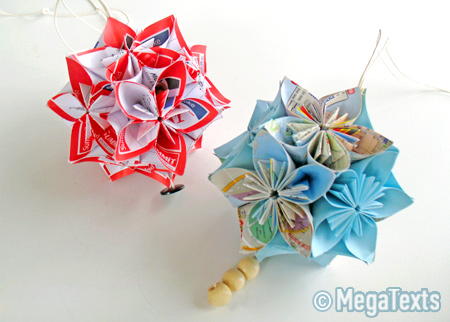 Príklady fotografií Kusudama: čo to je - ako vyrobiť magickú modulárnu guľu z papiera vlastnými rukami, schémy na zostavenie kvetov origami