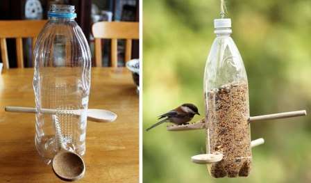 تغذية الطيور DIY من الزجاجات
