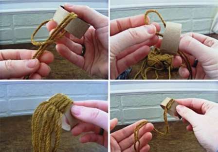Når du er færdig med trådene, skal du stikke de frie ender inde i papringen og binde dem i et bundt på bagsiden