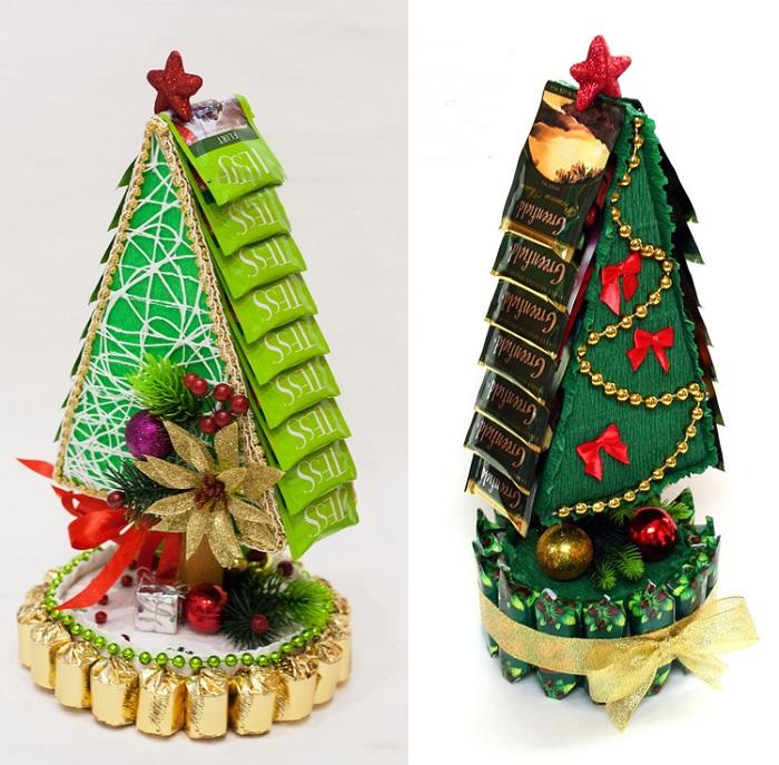 أشجار عيد الميلاد مصنوعة من الحلويات والشاي