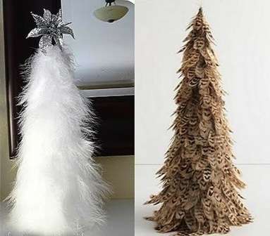 DIY ozdobný vianočný stromček vyrobený z peria