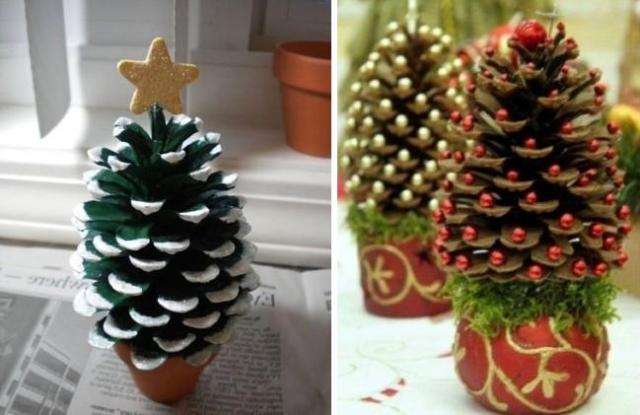 Mini vianočné stromčeky vyrobené zo šišiek
