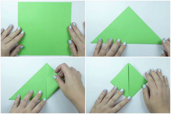 Korytnačka origami: skladacie kroky 1-4