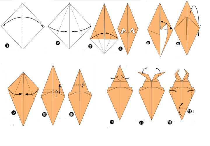 Schéma montáže chrobáka origami