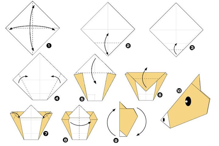 Trin-for-trin samling af en origami-hest