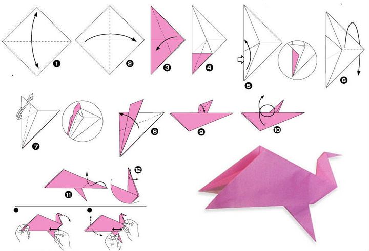 Vaiheittainen origamikyyhkyn kokoaminen