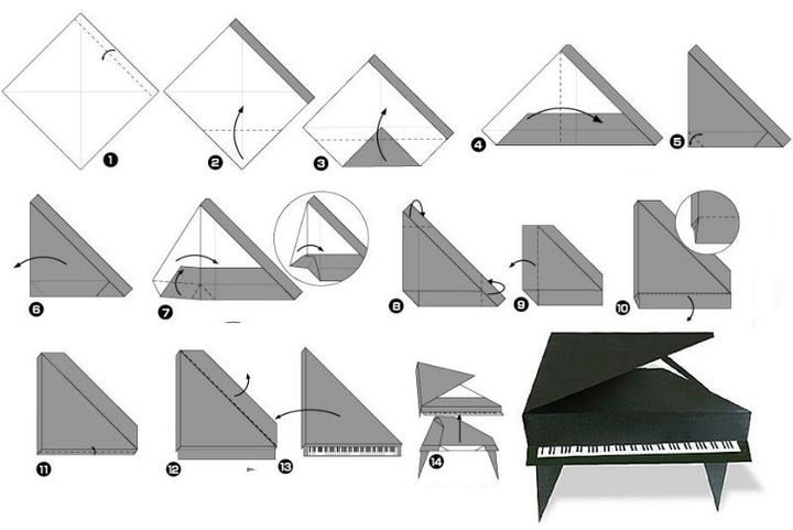 Podrobná montáž origami klavíra