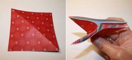 Έτσι, τώρα πρέπει να διπλώσουμε περίπου τρεις μονάδες origami. Μπορούν να κατασκευαστούν περισσότερες ή λιγότερες ενότητες ανάλογα με το αρχικό μέγεθος