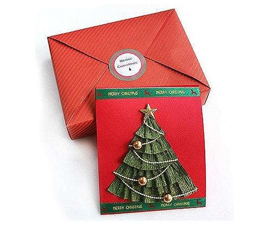 Χριστουγεννιάτικη κάρτα με ένα χριστουγεννιάτικο δέντρο σε μια φούστα