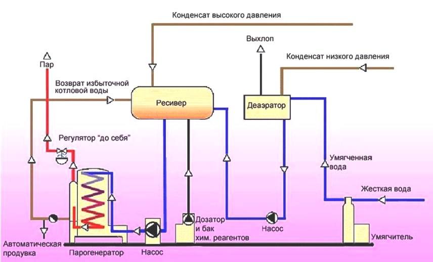 Dampkedler: enhed, driftsprincip, diagram og drift