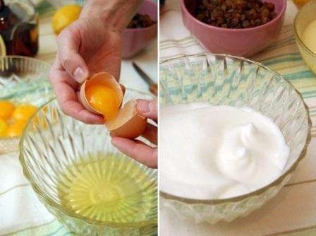 Χτυπάμε 3 αυγά με ζάχαρη μέχρι να γίνουν σφιχτά και τα ρίχνουμε στο γάλα και τη μαγιά. Τώρα προσθέστε ένα ποτήρι αλεύρι, ανακατέψτε καλά και αφήστε τη ζύμη σε ζεστό μέρος να φουσκώσει για 20 λεπτά.