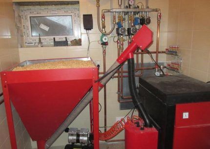 Bunker pri kotli na pelety Zásobník na oboch stranách kotla