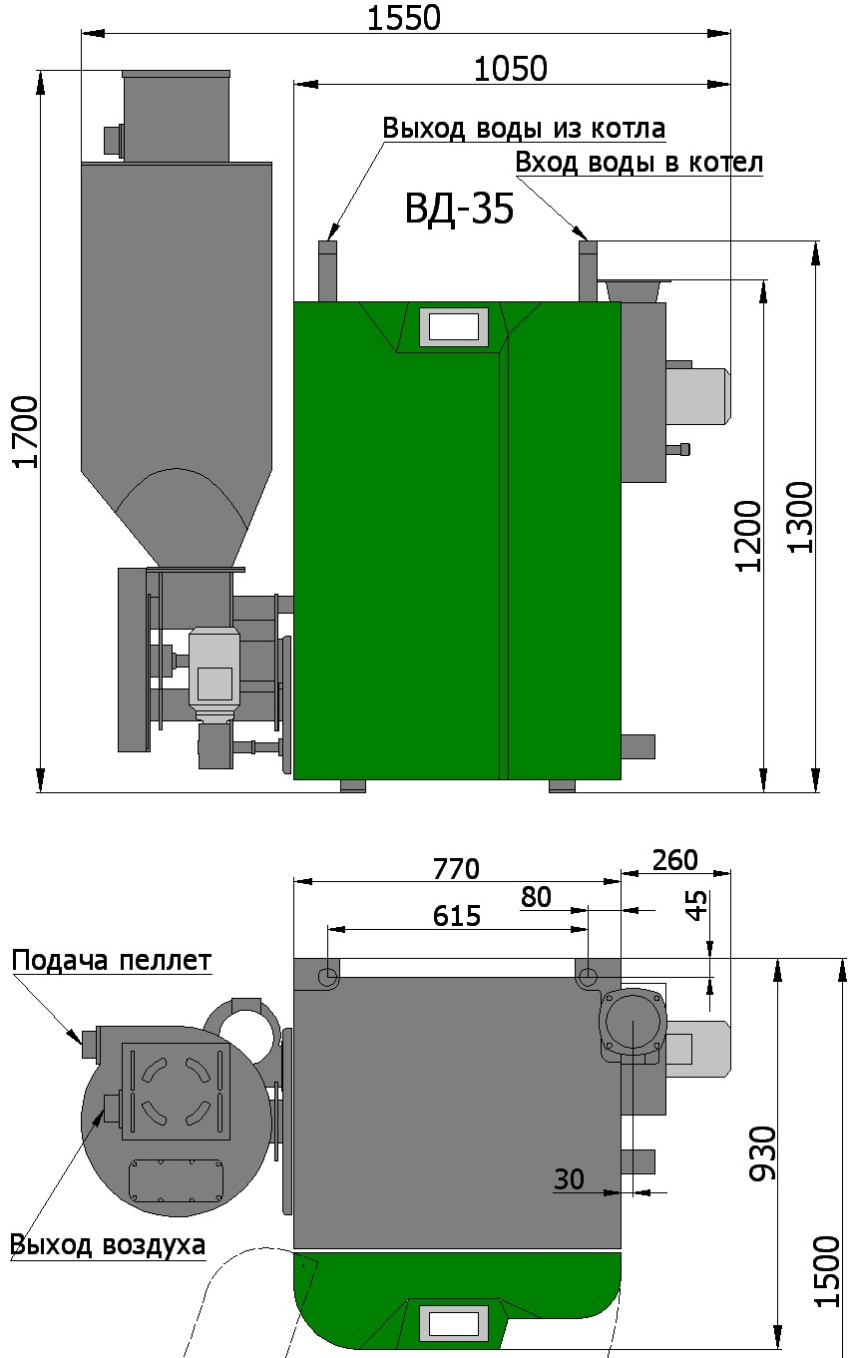 Diagram over Svetlobor -kedlen med et pellet pneumatisk lastesystem