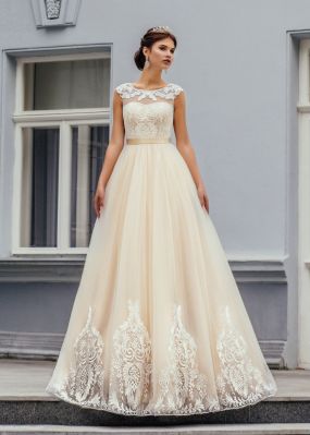 فستان زفاف مصنوع من التول مع الدانتيل ZCD007