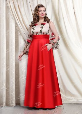 Dlhé večerné šaty s červenou sukňou TB029B