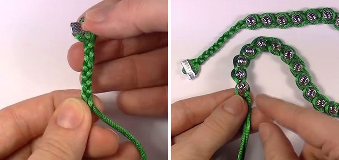 Armbånd lavet af satin snore med perler mesterklasse