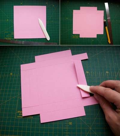 Z ružového papiera vystrihnite obdĺžnik 10 × 20 cm a preložte ho na polovicu