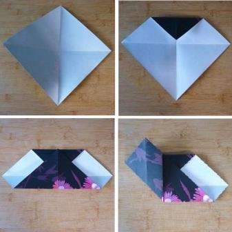 For at blive kreativ med dit håndværk skal du bruge dobbeltsidet papir eller scrapbookingpapir til at lave det. Skær først en firkant ud og fold den halvt diagonalt. Dette gøres for at markere foldelinjerne, og så var det praktisk for dig at bøje hjertet.