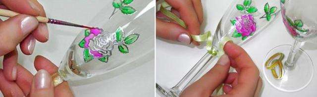 Brug en pensel og farvede glasmaling til forsigtigt at farve klistermærkerne