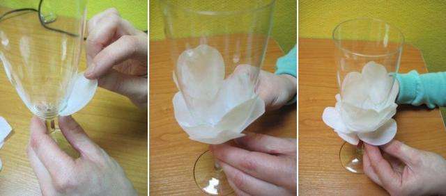 At lave vores egne glas med kronblade til et bryllup