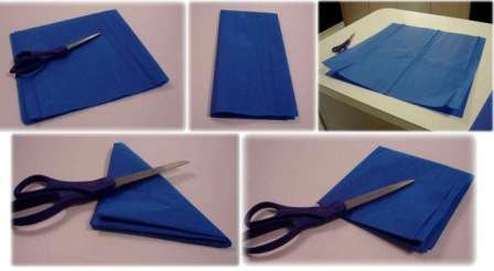 Vezmite dva kusy vlnitého papiera a začnite ich skladať štyrikrát na polovicu. Keď máte malý štvorec, sklopte ho diagonálne a vytvorte trojuholník.