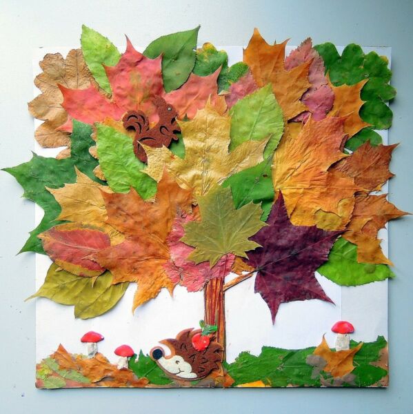 DIY φθινοπωρινές χειροτεχνίες από φύλλα (όλα τα νέα είδη για παιδιά νηπιαγωγείου και σχολείου) στάδιο 18