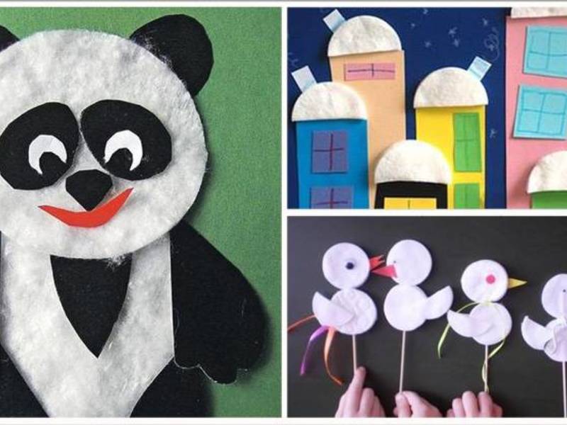 Panda vyrobená z bavlnených podložiek