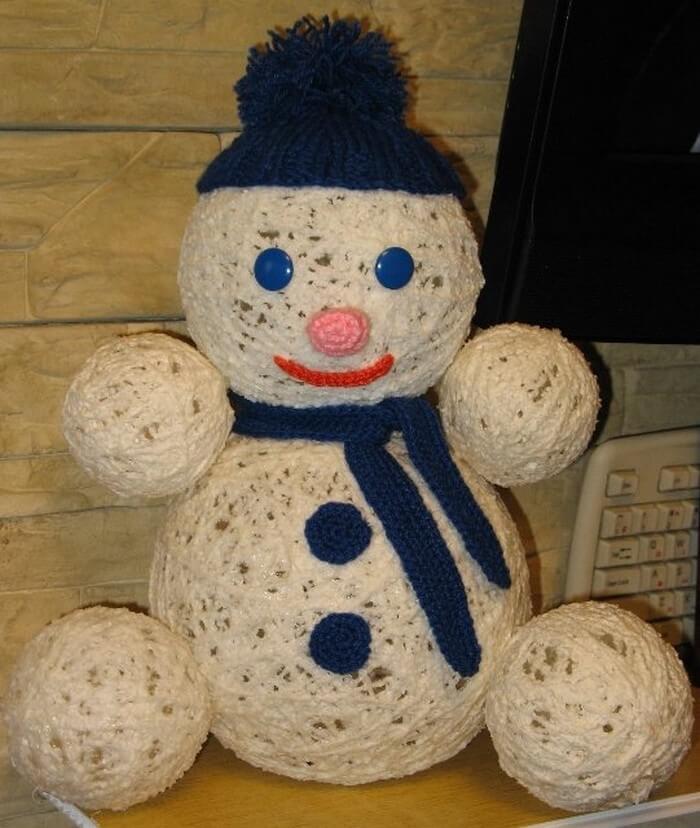 DIY χιονάνθρωπος από κλωστή με καπέλο