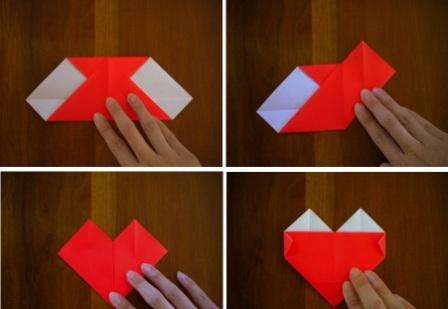 Tällaisen käsityön tekemiseen tarvitset neliönmuotoisen paperin. Taita se vinottain kahdesti luodaksesi lävistävän asettelun.