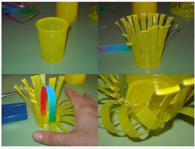 Στάδια κατασκευής καλαθιών από πλαστικά ποτήρια