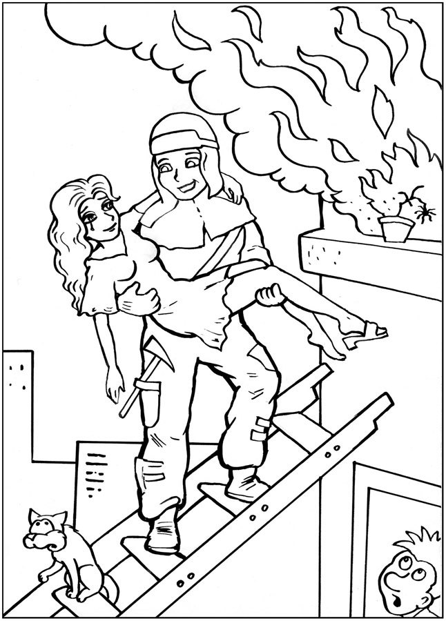 Σχέδιο για σκίτσο: πυροσβέστης στη δουλειά.