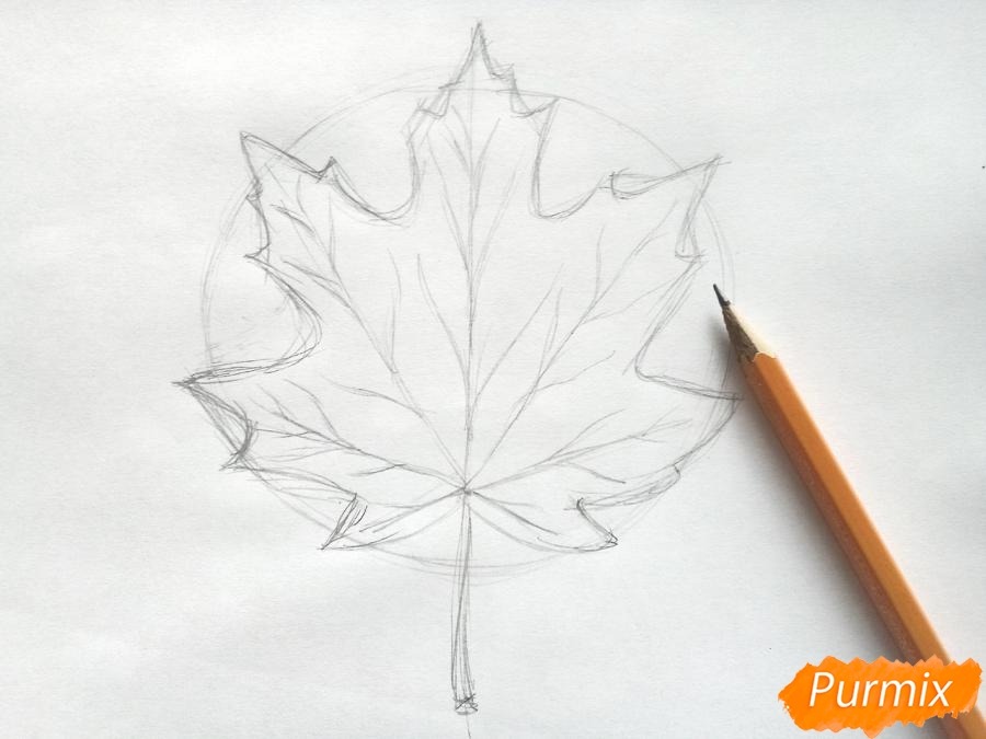Πώς να σχεδιάσετε ένα φύλλο σφενδάμου με χρωματιστά μολύβια - βήμα 3